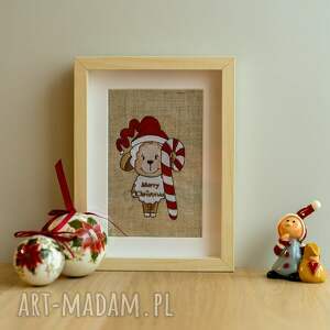 haftowany obrazek - owieczka, świąteczny prezent, dekoracja świąteczna