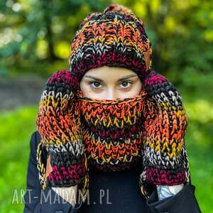 mały komin merino 50 ciemna jesień wełny premium na drutach