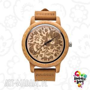 ludowelove drewniany zegarek kwiaty, folk, ludowy etniczny folklor, modny