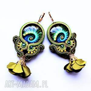 haftowane sutasz Wodorosty, kolczyki kaboszon obrazek