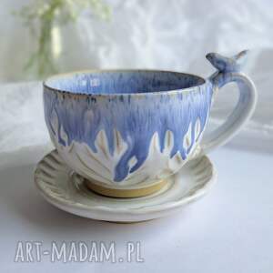 filiżanka ze spodkiem niebieska, prezent na dzień matki do herbaty