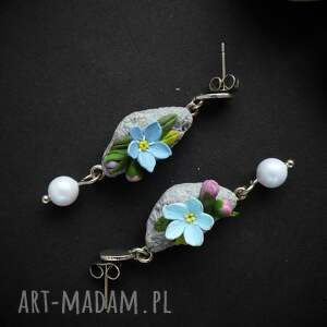 Kolczyki z niezapominajkami, kwiaty łąka, natura, biżuteria artystyczna, romantyczne, dla niej