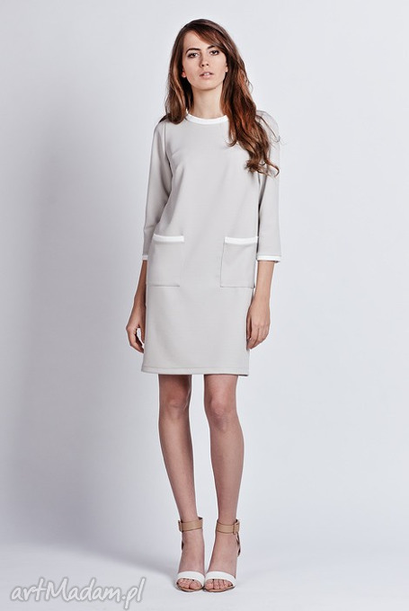 minimalistyczna sukienka z lamówkami suk 103-szara