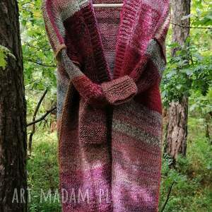 ręcznie robione swetry ręcznie na drutach - długi, otulający, ciepły