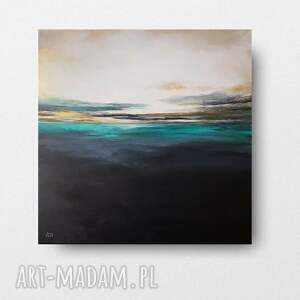 Abstrakcyjny obraz akrylowy 60x60 cm - turkus i złoto