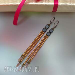 kolczyki czarno złote kostki tila czarne długie kol25 47 koralikow