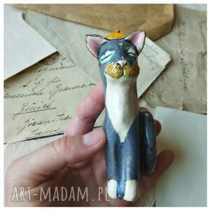 ręcznie wykonane ceramika kotek w beretce