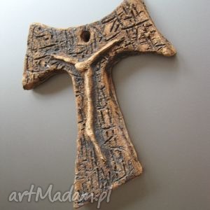 krzyż franciszkańska tauka cramika, rytowany unikatowy, piękny