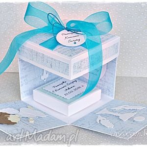 handmade scrapbooking kartki pamiątka komunii św - box dla chłopca