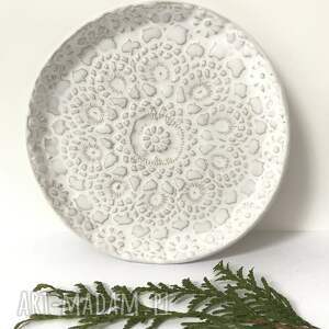ręcznie robione ceramika koronkowy talerzyk w bieli