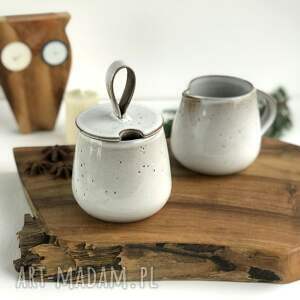 handmade ceramika zestaw - cukiernica mlecznik - cappuccino