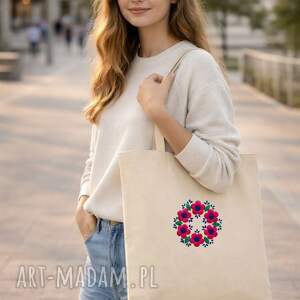 🌸 Mandala Kwiatów - Beżowo kremowa eco torba