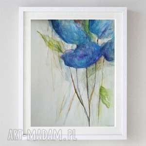 paulina lebida niebieskie kwiaty - akwarela formatu A4, abstrakcja