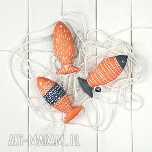 ryba pomarańczowo - szara, zestaw 3 ryb, eco dekoracja, skandynawski styl