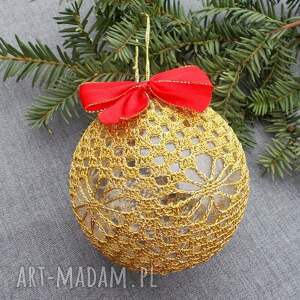szydełkowa bombka na choinkę złota 10cm, choinkowe ozdoby, dekoracje