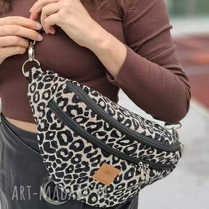 Żakardowa XL w panterkę Beżowo Czarna, damska, nerka XL