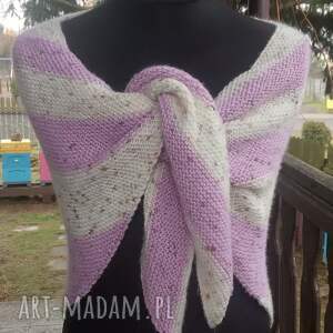 artedania chusta na drutach różowo - kremowa szal