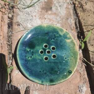 Okrągła zielona mydelniczka ceramiczna handmade
