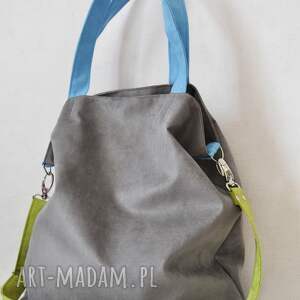 Torba hobo XXL na ramię z alcantary - szara z limonką