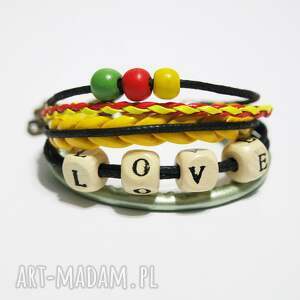 bransoletka - love rasta rzemienie, drewniane koraliki miłość niej