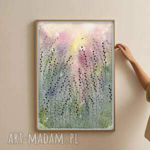 oryginalna akwarela A4 łąka sztuka, trawy, kwiaty