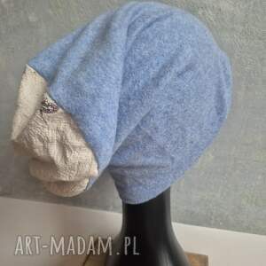 czapka kolorowa niebieska smerfetka wykonana w pojedynczym egzemplarzu