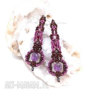 oszroniony zamek ametyst w makramie wiszące kolczyki boho chik bigle ag 925