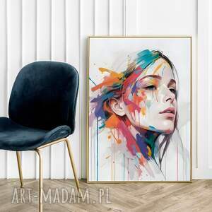 plakaty plakat portret twarz kobiety kolorowa abstrakcja - format 50x70 cm