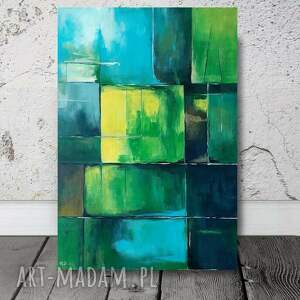 Abstrakcja obraz akrylowy 100x70 cm w odcieniach zieleni i żółci - ręcznie malowany