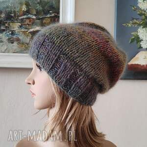 ręcznie na drutach - liście miła, lekka, szlachetna, ciepła czapka, rękodzieło