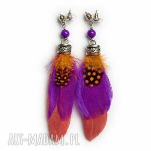 Kolczyki pióra handmade - lekkie wkrętki boho