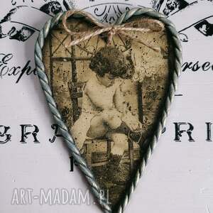 Dekoracyjne serce vintage - zawieszka decoupage shabby chic