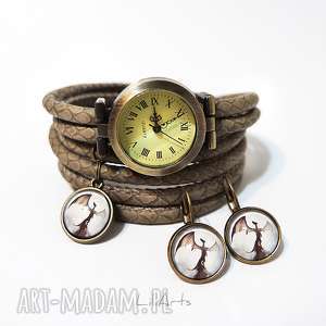 handmade zegarki komplet - smok cienia - zegarek i kolczyki - antyczny brąz