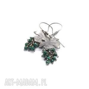 ladyc srebrne kolczyki winogrona z malachitem, unikalna biżuteria