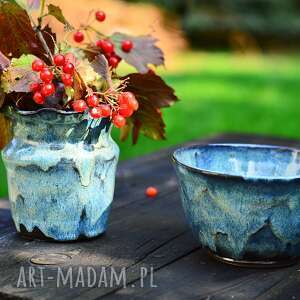 wazon i misa - zestaw ceramiczny na prezent kamionkowy niebieski podarunek