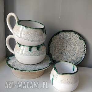 handmade ceramika zestaw składający sie z dwóch filiżanek za spodkami