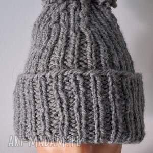 jeszcze nie mróz już zimno czapka beanie handmade - szara, wykonana