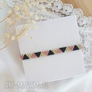 bransoletka trójkąty szaro - różowe biżuteria bransoletki szyta ręcznie, koraliki