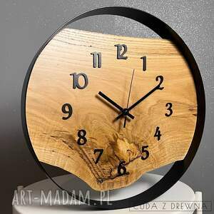 handmade zegary zegar drewniany na ścianę | średnica 50 cm | stalowa czarna obręcz