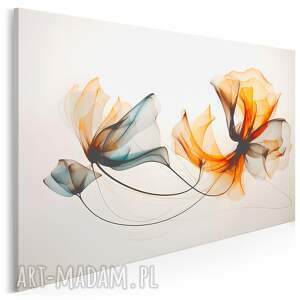 unikalny, obraz do salonu - abstrakcyjne kwiaty w pomarańczowo niebieskiej