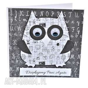 scrapbooking kartki sowa przy tablicy - kartka dla nauczyciela, prezent, szkoła