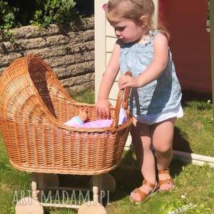 handmade zabawki wózek wiklinowy dla lalek pchacz naturalny