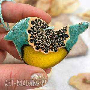 Ozdoby wiszące ptaszki z ornamentem - dekoracja ceramiczna