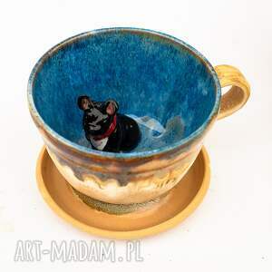 ceramiczna filiżanka z figurką buldożka francuskiego - sahara dark ok 350 ml