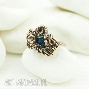 blue pearl art sodalit regulowany pierścionek z miedzi wire wrapping