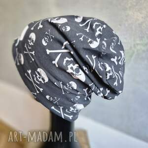 czapka szara dzianinowa w czaszki na podszewce rozmiar uniwersalny, box l1, czaszka boho