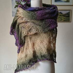 ręcznie na drutach - olbrzymi, miły, oryginalny szal z alpaką, rękodzieło