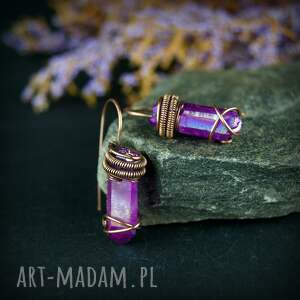 kolczyki wire wrapping z kwarcem tytaowym