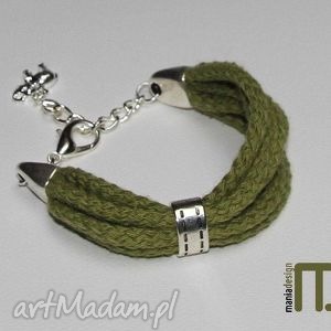 zielona bransoletka ze sznurków bawełnianych, królik, prezent, modny sznurek