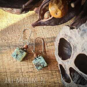kolczyki handmade turkus afrykański, srebro